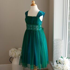 Formal Dress Tulle Emerald Green Peacock Blue Sequins Party Recital Wedding